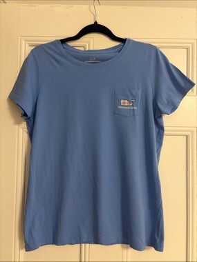 Vineyard Vines Sky Blue Pocket Tee with Whale Patch